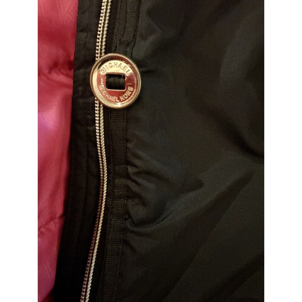 Michael Kors Girls 7/8 Black Winter Parka Coat Faux Fur Hood Gold Logo - Picture 6 of 11